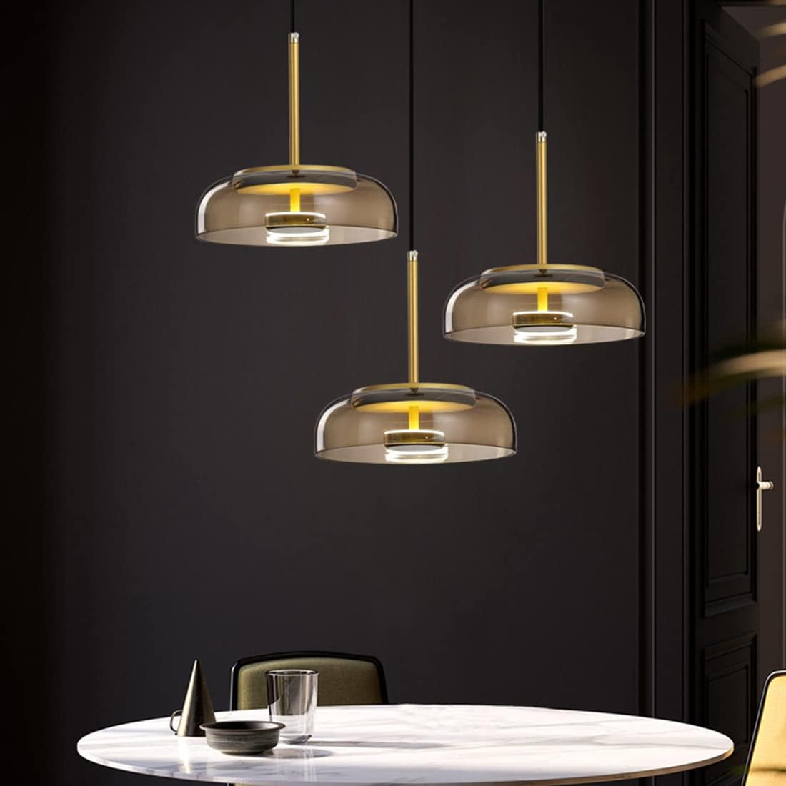 Lampa Wisząca Modernistyczna ze Szklanym Kloszem i Zintegrowanym Oświetleniem