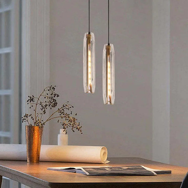 Lampa Wisząca Modernistyczna ze Szklanym Kloszem w Kształcie Walca