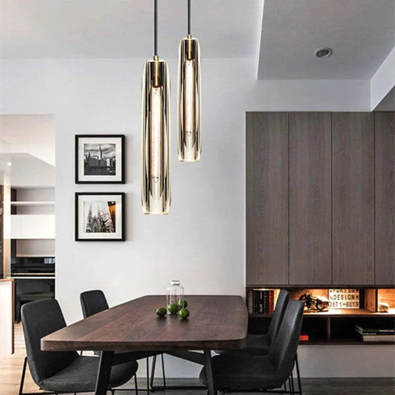 Lampa Wisząca Modernistyczna ze Szklanym Kloszem w Kształcie Walca