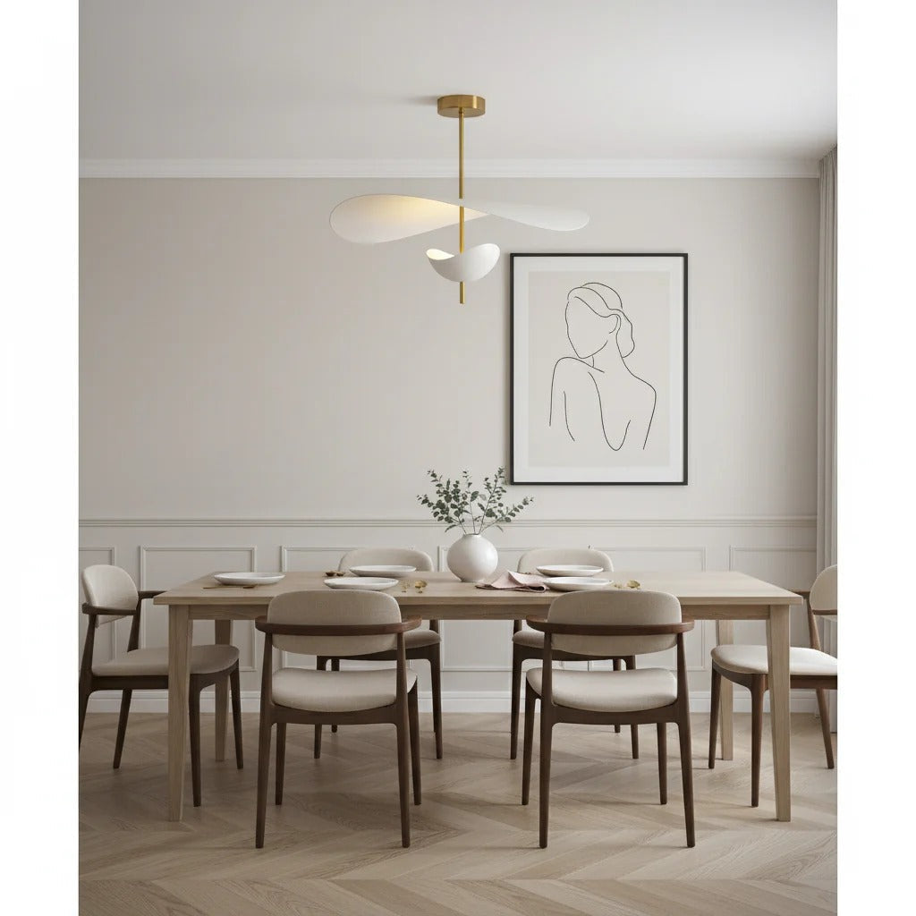 Lampa Wisząca Nowoczesna z Falującymi Kloszami na Złotym Drążku