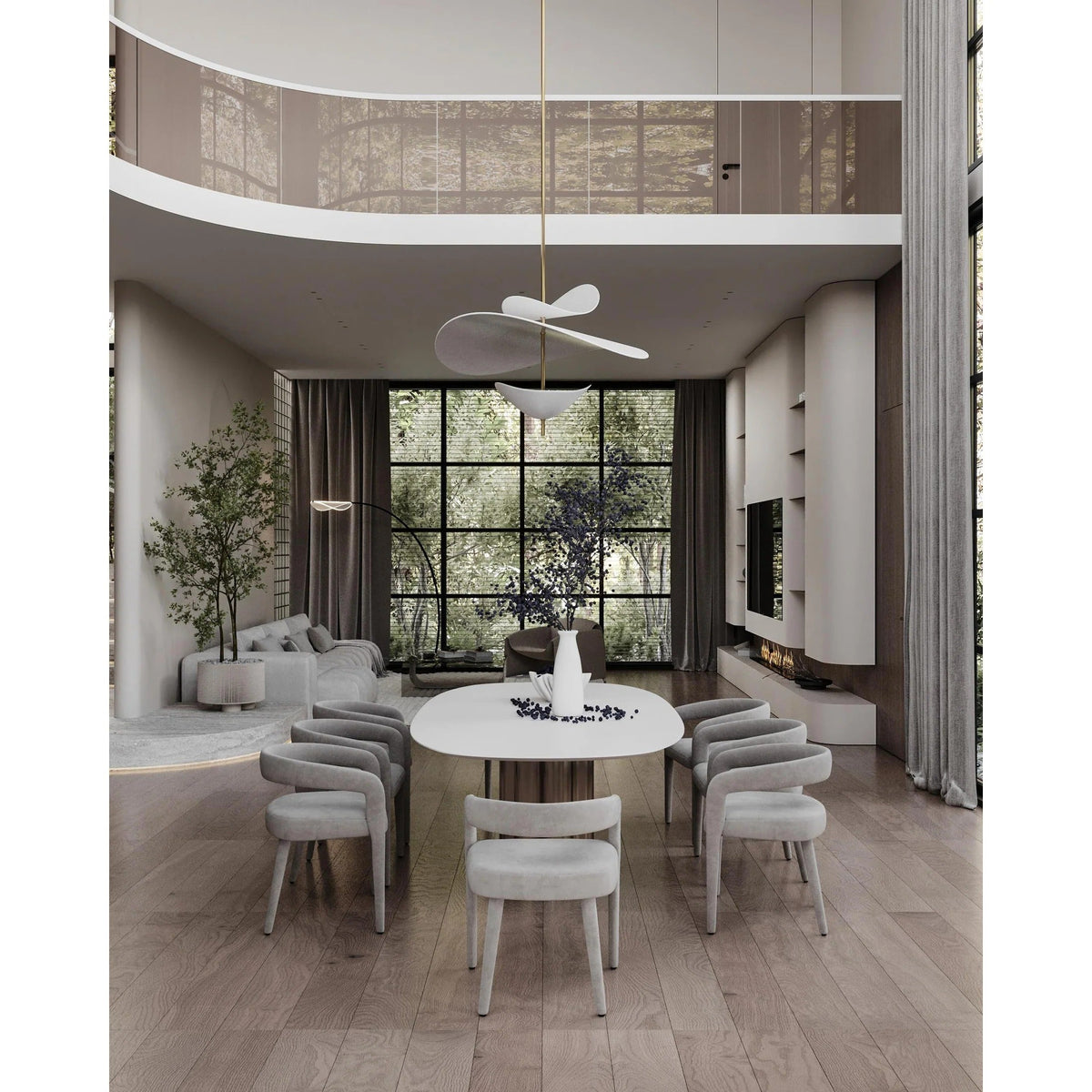 Lampa Wisząca Nowoczesna z Falującymi Kloszami na Złotym Drążku ##POS:8##