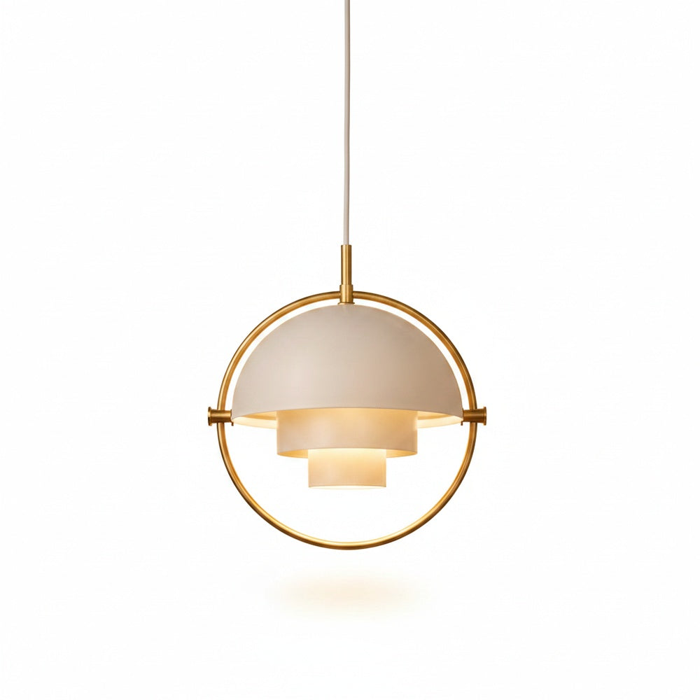 Lampa Wisząca Nowoczesna z Obrotowym Kloszem Kopułkowym i Złotą Ramą