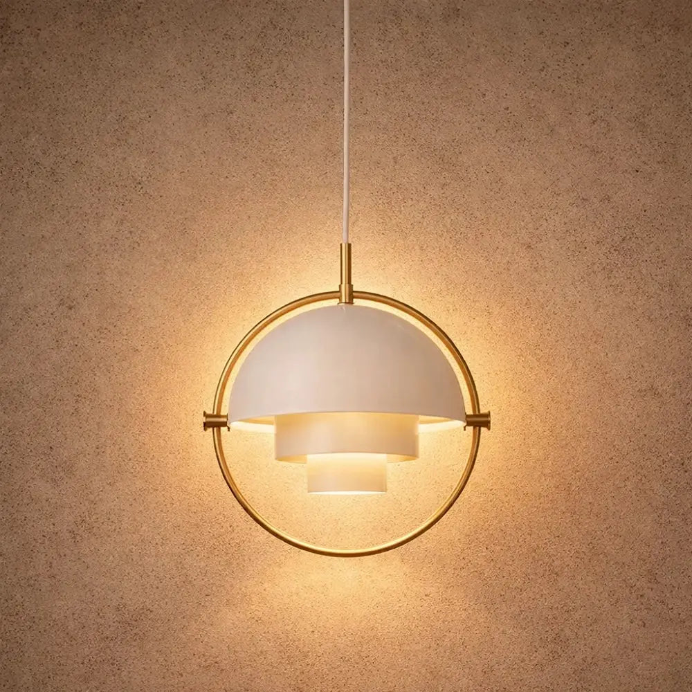 Lampa Wisząca Nowoczesna z Obrotowym Kloszem Kopułkowym i Złotą Ramą