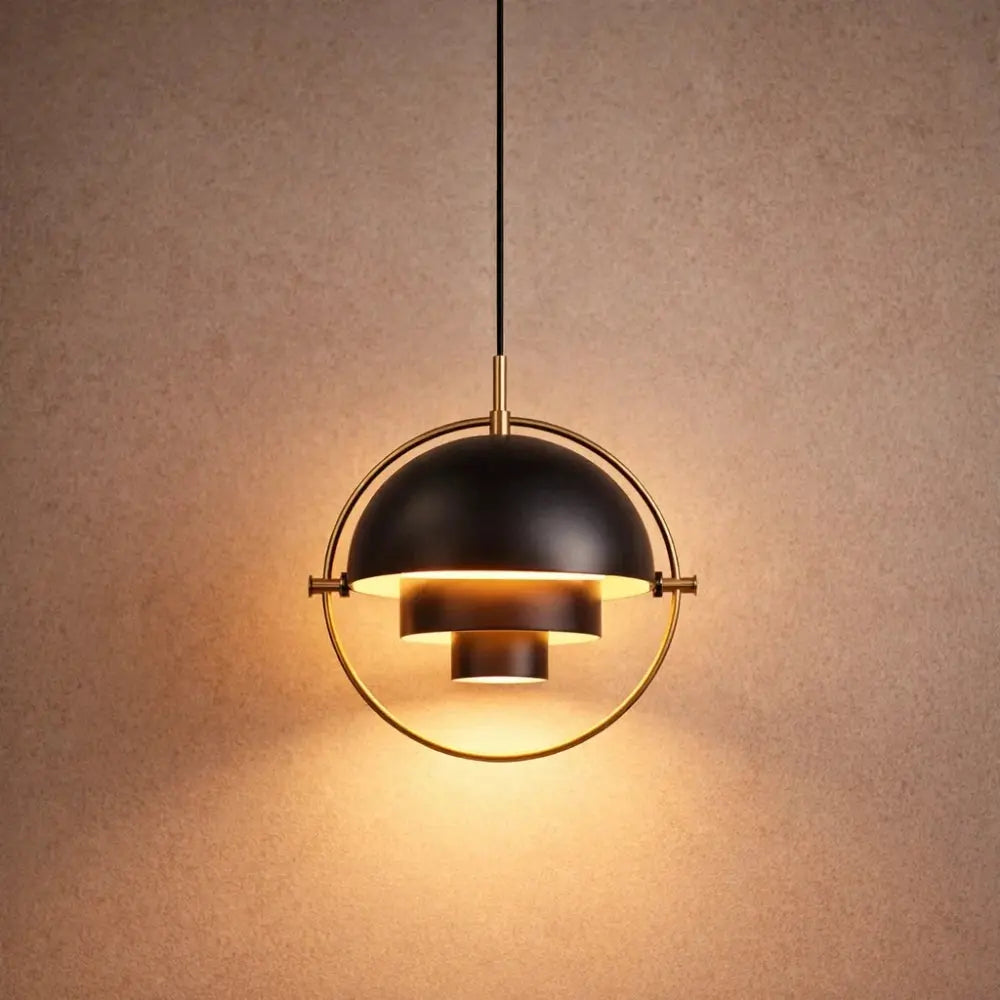 Lampa Wisząca Nowoczesna z Obrotowym Kloszem Kopułkowym i Złotą Ramą