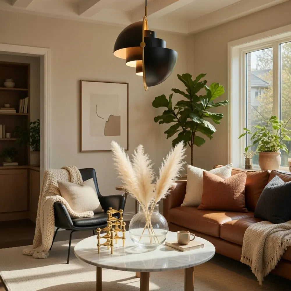 Lampa Wisząca Nowoczesna z Obrotowym Kloszem Kopułkowym i Złotą Ramą