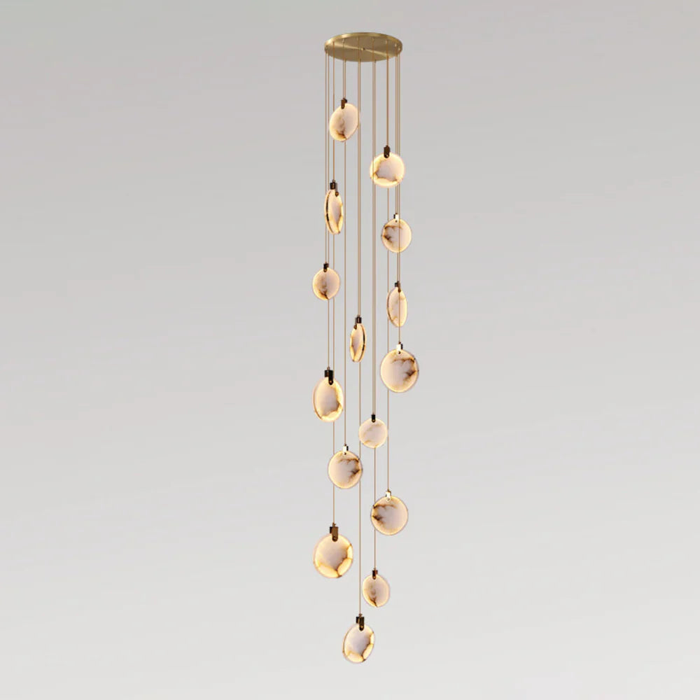 Lampa Wisząca Nowoczesna z Okrągłymi Kloszami Marmurowymi na Złotej Linie
