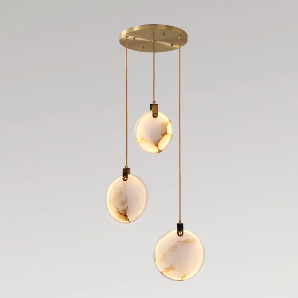 Lampa Wisząca Nowoczesna z Okrągłymi Kloszami Marmurowymi na Złotej Linie