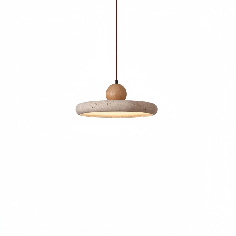 Lampa Wisząca Nowoczesna z Trawertynu z Drewnianą Kulą
