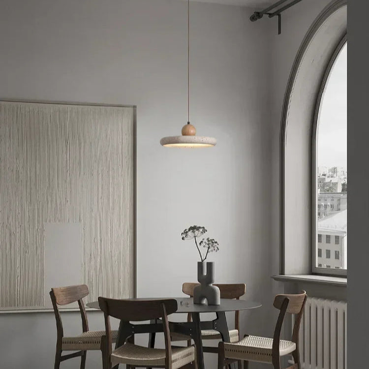 Lampa Wisząca Nowoczesna z Trawertynu z Drewnianą Kulą