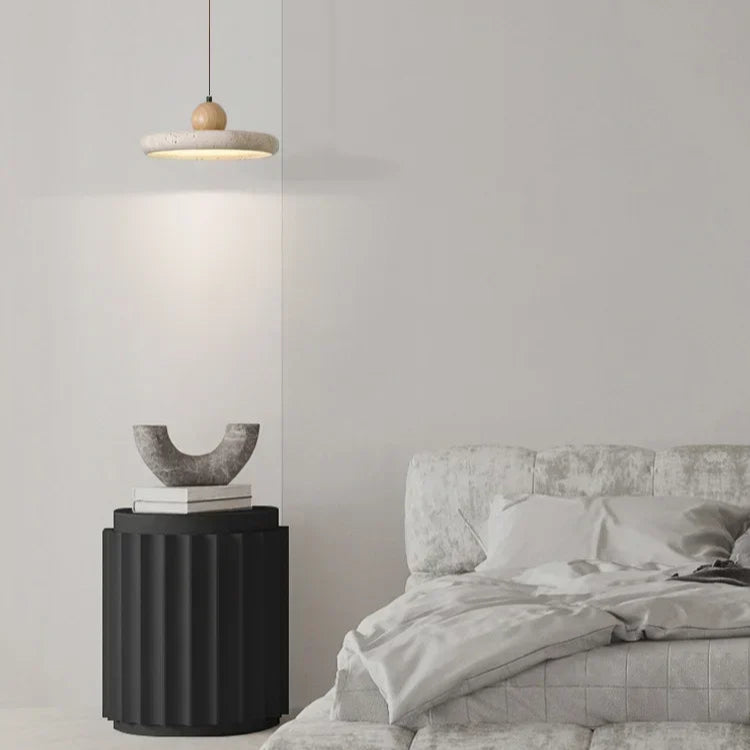 Lampa Wisząca Nowoczesna z Trawertynu z Drewnianą Kulą