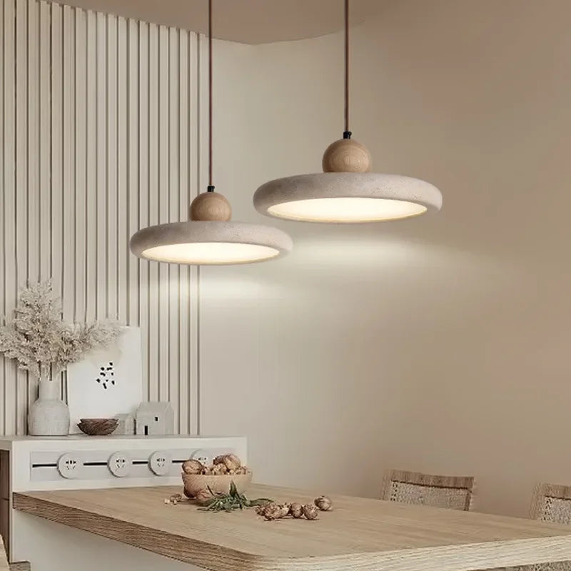 Lampa Wisząca Nowoczesna z Trawertynu z Drewnianą Kulą ##POS:13##