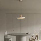 Lampa Wisząca Nowoczesna z Trawertynu z Drewnianą Kulą