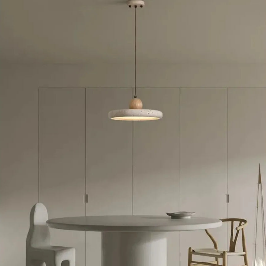 Lampa Wisząca Nowoczesna z Trawertynu z Drewnianą Kulą