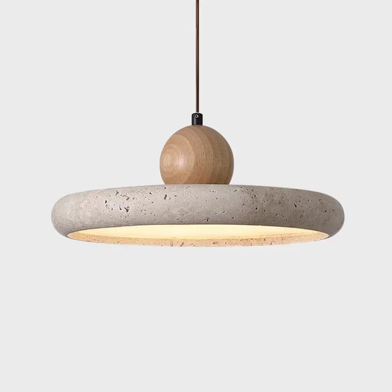 Lampa Wisząca Nowoczesna z Trawertynu z Drewnianą Kulą