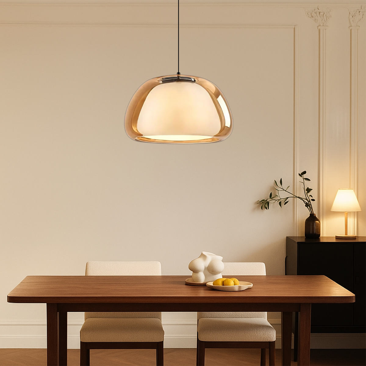 Lampa Wisząca Nowoczesna ze Szklanym Kloszem i Organiczną Formą