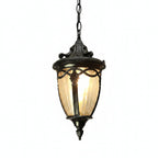 Lampa Wisząca Ogrodowa Retro z Ozdobną Metalową Oprawą i Szklanym Kloszem