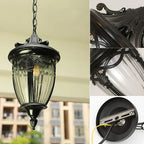 Lampa Wisząca Ogrodowa Retro z Ozdobną Metalową Oprawą i Szklanym Kloszem