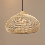 Lampa Wisząca Rattanowa Boho ze Drewnianym Detalem