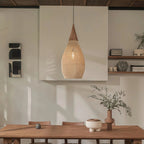 Lampa Wisząca Rattanowa Boho ze Drewnianym Detalem