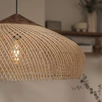 Lampa Wisząca Rattanowa Boho ze Drewnianym Detalem