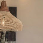 Lampa Wisząca Rattanowa Boho ze Drewnianym Detalem
