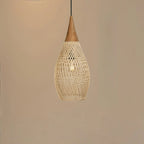 Lampa Wisząca Rattanowa Boho ze Drewnianym Detalem