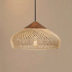Lampa Wisząca Rattanowa Boho ze Drewnianym Detalem