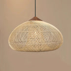 Lampa Wisząca Rattanowa Boho ze Drewnianym Detalem