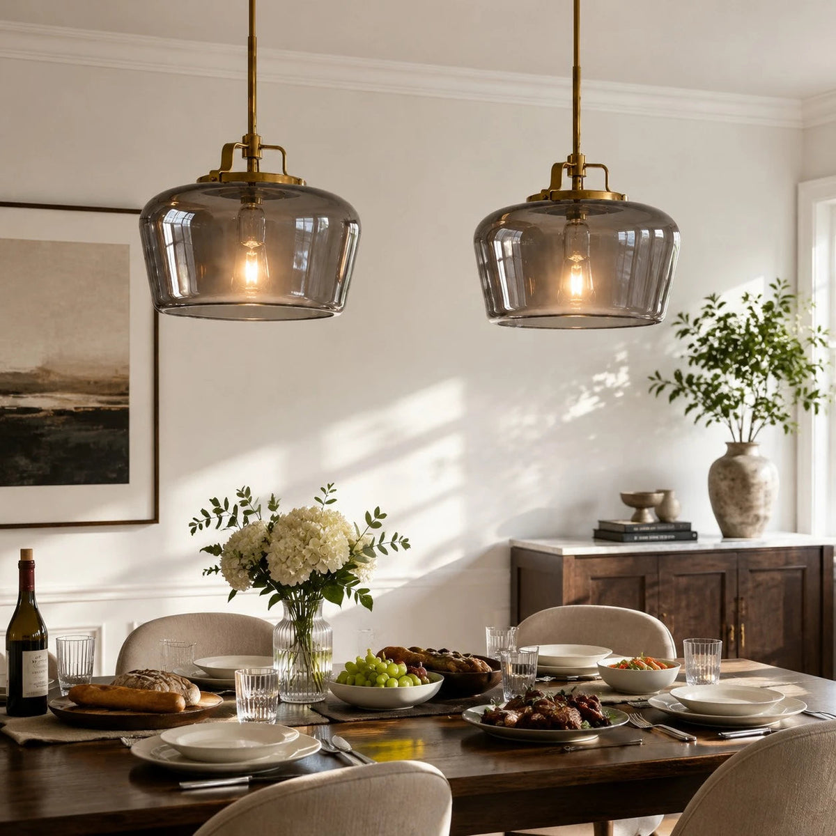 Lampa Wisząca Retro z Kloszem Szklanym na Mosiężnym Stelażu ##POS:10##