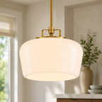 Lampa Wisząca Retro z Kloszem Szklanym na Mosiężnym Stelażu
