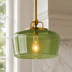 Lampa Wisząca Retro z Kloszem Szklanym na Mosiężnym Stelażu