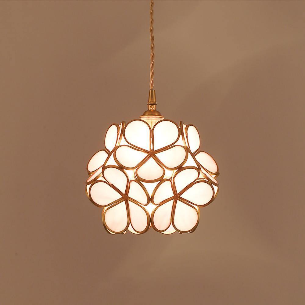 Lampa Wisząca Retro z Kloszem w Kształcie Kwiatów ze Szkła
