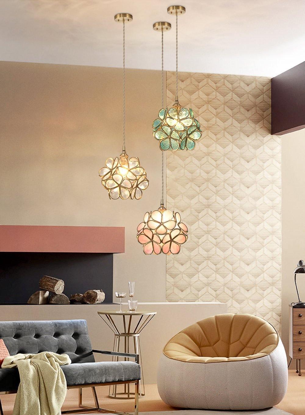 Lampa Wisząca Retro z Kloszem w Kształcie Kwiatów ze Szkła