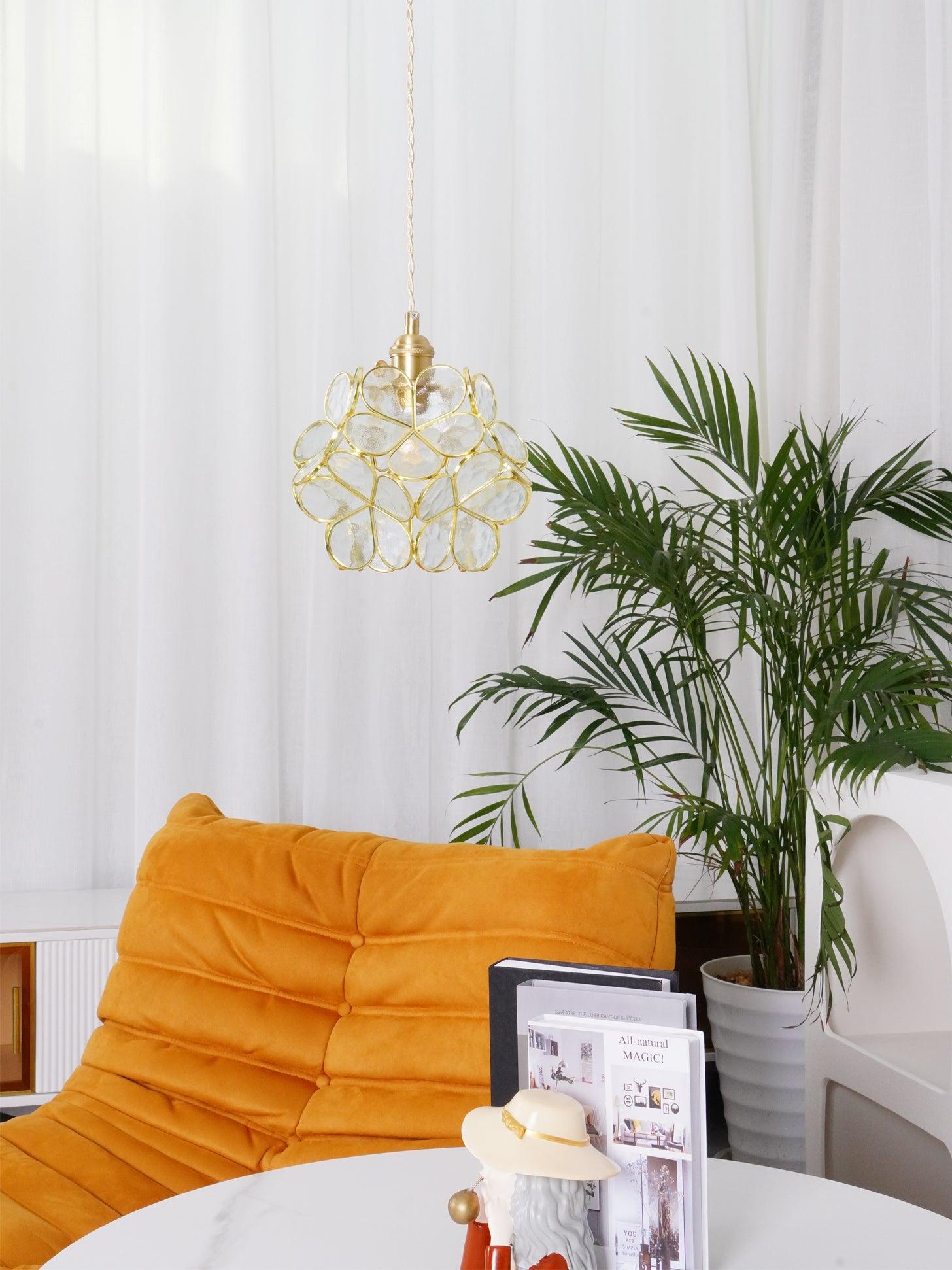 Lampa Wisząca Retro z Kloszem w Kształcie Kwiatów ze Szkła