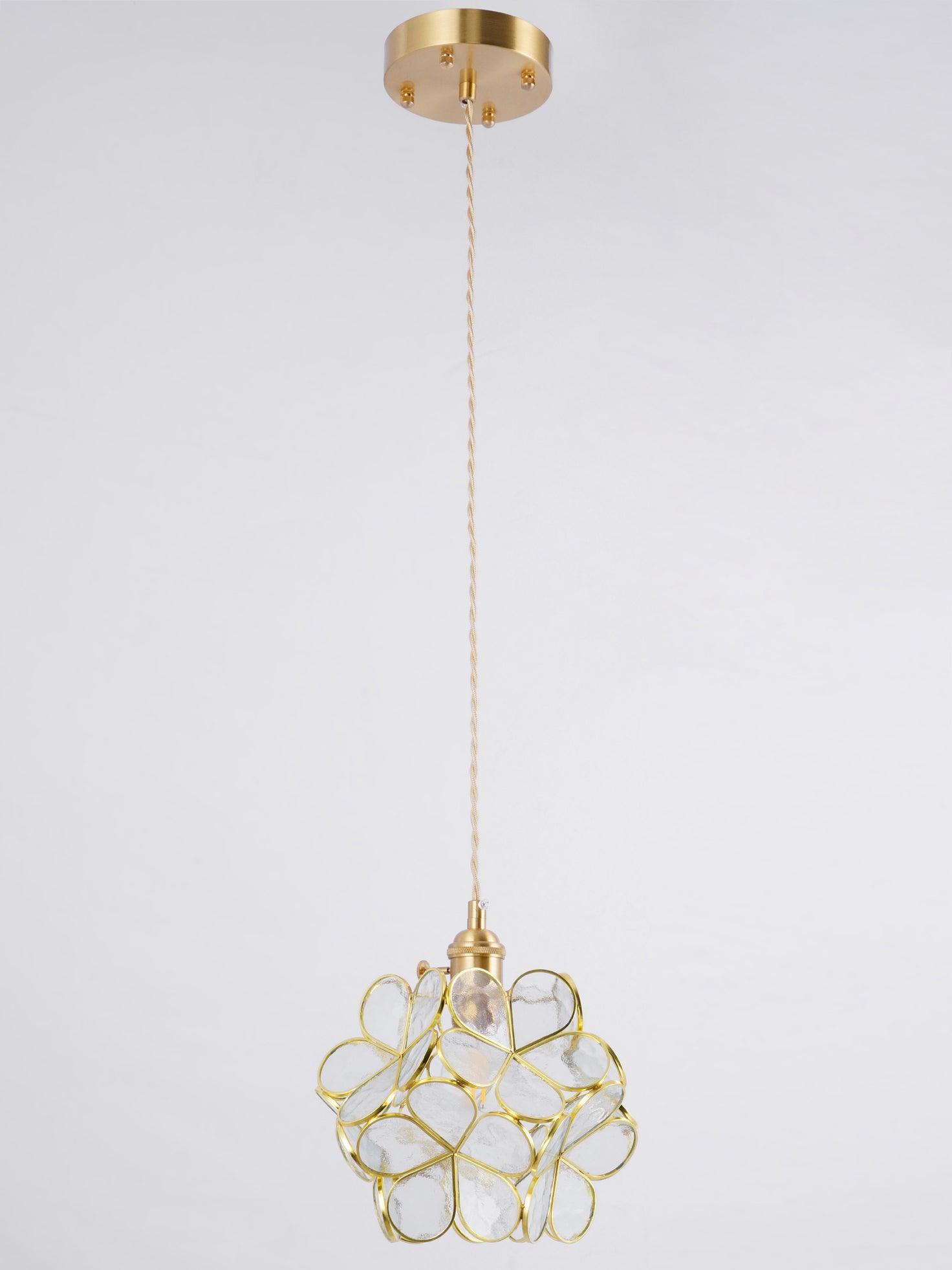 Lampa Wisząca Retro z Kloszem w Kształcie Kwiatów ze Szkła
