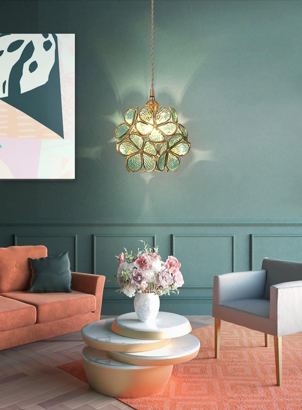 Lampa Wisząca Retro z Kloszem w Kształcie Kwiatów ze Szkła