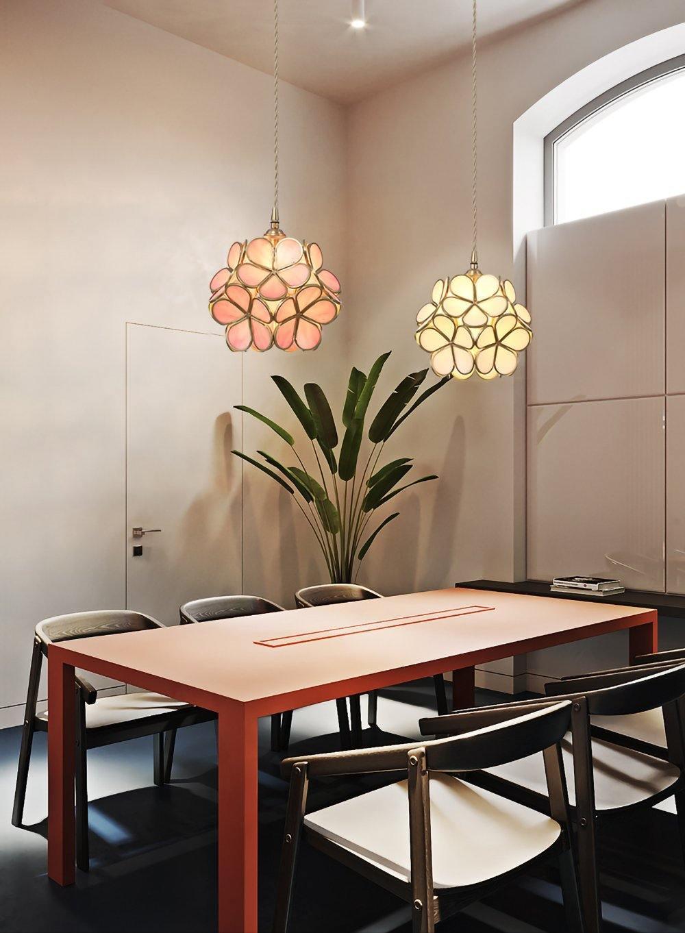 Lampa Wisząca Retro z Kloszem w Kształcie Kwiatów ze Szkła