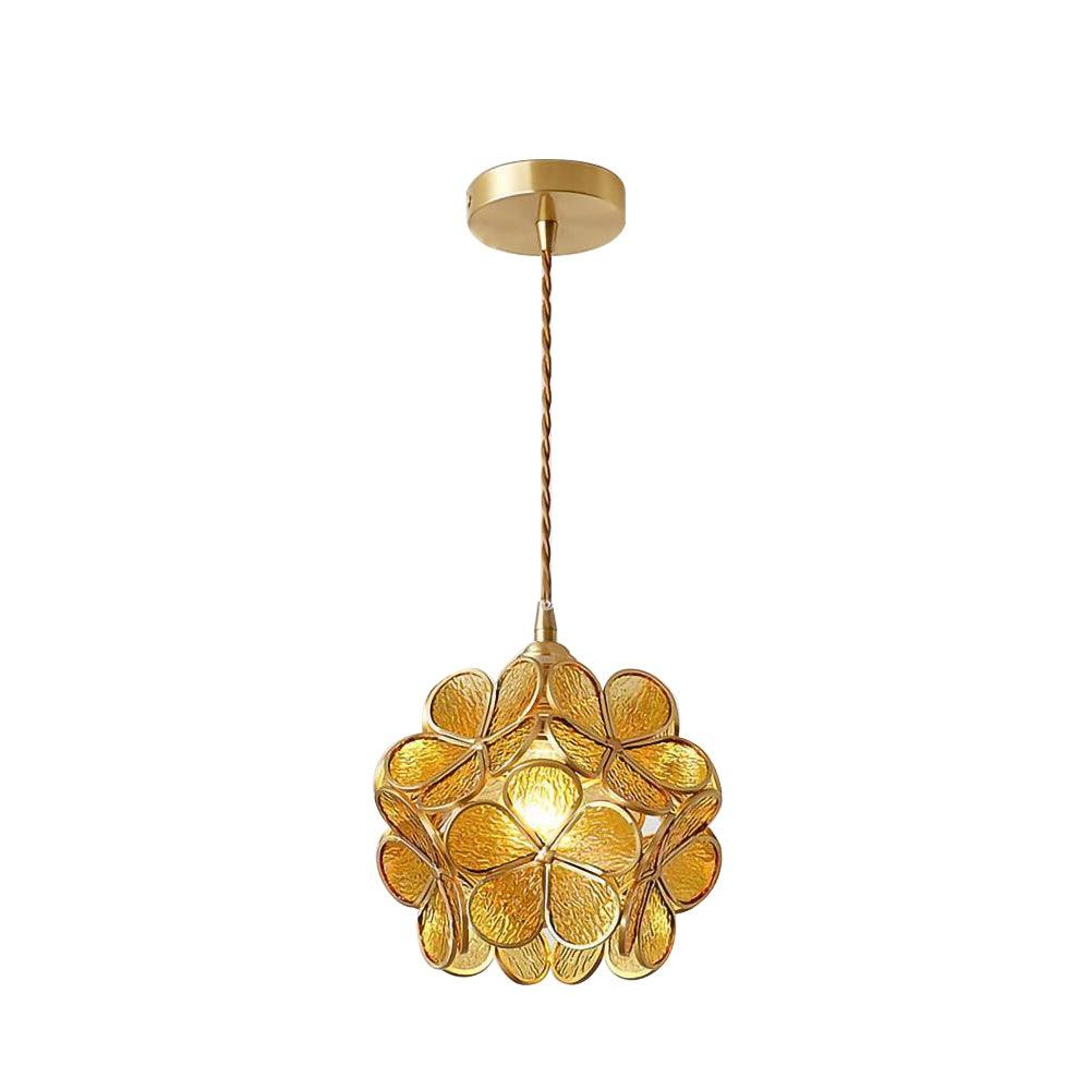 Lampa Wisząca Retro z Kloszem w Kształcie Kwiatów ze Szkła