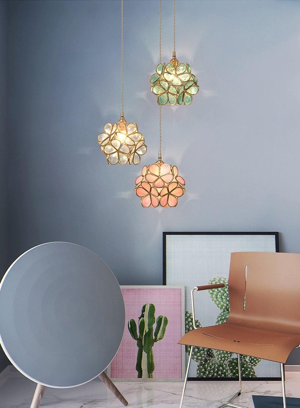 Lampa Wisząca Retro z Kloszem w Kształcie Kwiatów ze Szkła