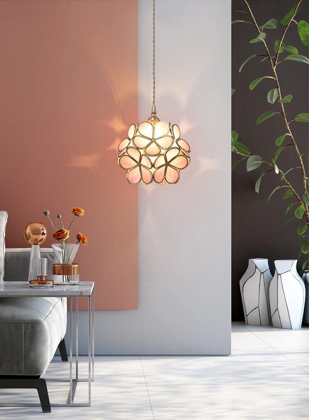 Lampa Wisząca Retro z Kloszem w Kształcie Kwiatów ze Szkła