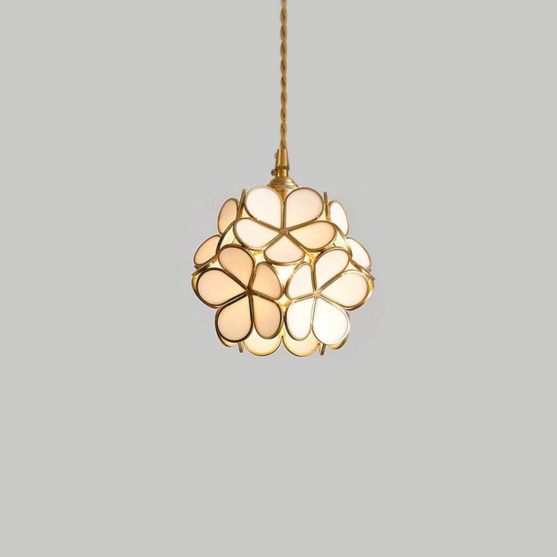 Lampa Wisząca Retro z Kloszem w Kształcie Kwiatów ze Szkła