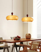 Lampa Wisząca Retro ze Szklanym Kloszem i Drewnianym Detalem