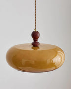 Lampa Wisząca Retro ze Szklanym Kloszem i Drewnianym Detalem ##POS:14##