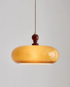 Lampa Wisząca Retro ze Szklanym Kloszem i Drewnianym Detalem