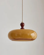 Lampa Wisząca Retro ze Szklanym Kloszem i Drewnianym Detalem