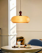 Lampa Wisząca Retro ze Szklanym Kloszem i Drewnianym Detalem