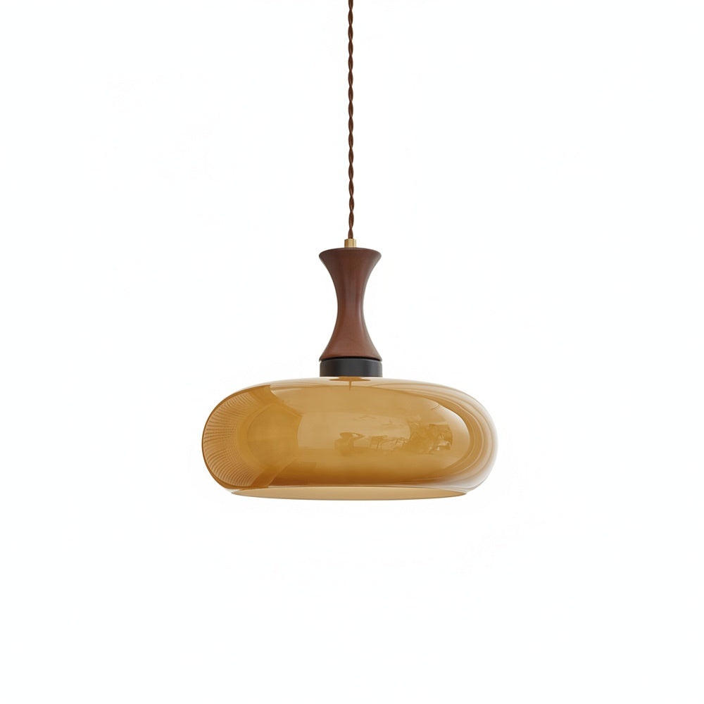 Lampa Wisząca Retro ze Szklanym Kloszem i Drewnianym Elementem