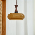 Lampa Wisząca Retro ze Szklanym Kloszem i Drewnianym Elementem