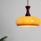 Lampa Wisząca Retro ze Szklanym Kloszem i Drewnianym Elementem