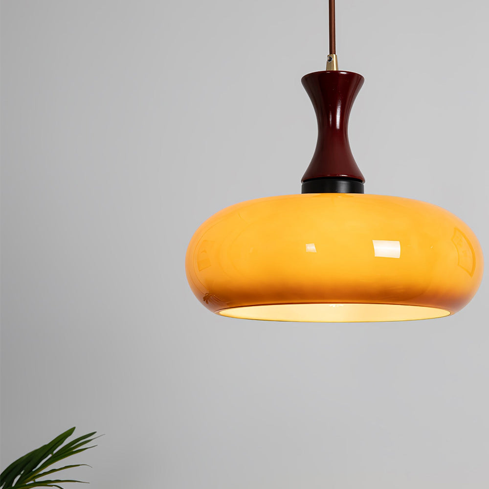 Lampa Wisząca Retro ze Szklanym Kloszem i Drewnianym Elementem